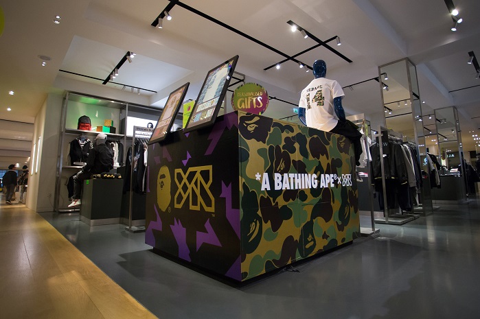 Taking place on the menswear floor of Selfridges, Oxford Street, the YR x A Bathing Ape collaboration offered exclusive prints and patterns designed specifically for the collaboration. © YR