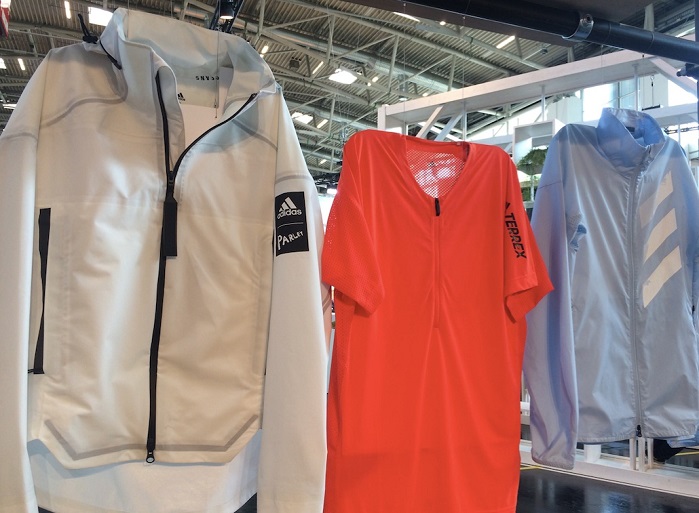 adidas MYSHELTER PARLEY jacket (left) at OutDoor by ISPO 2019. © Anne Prahl
