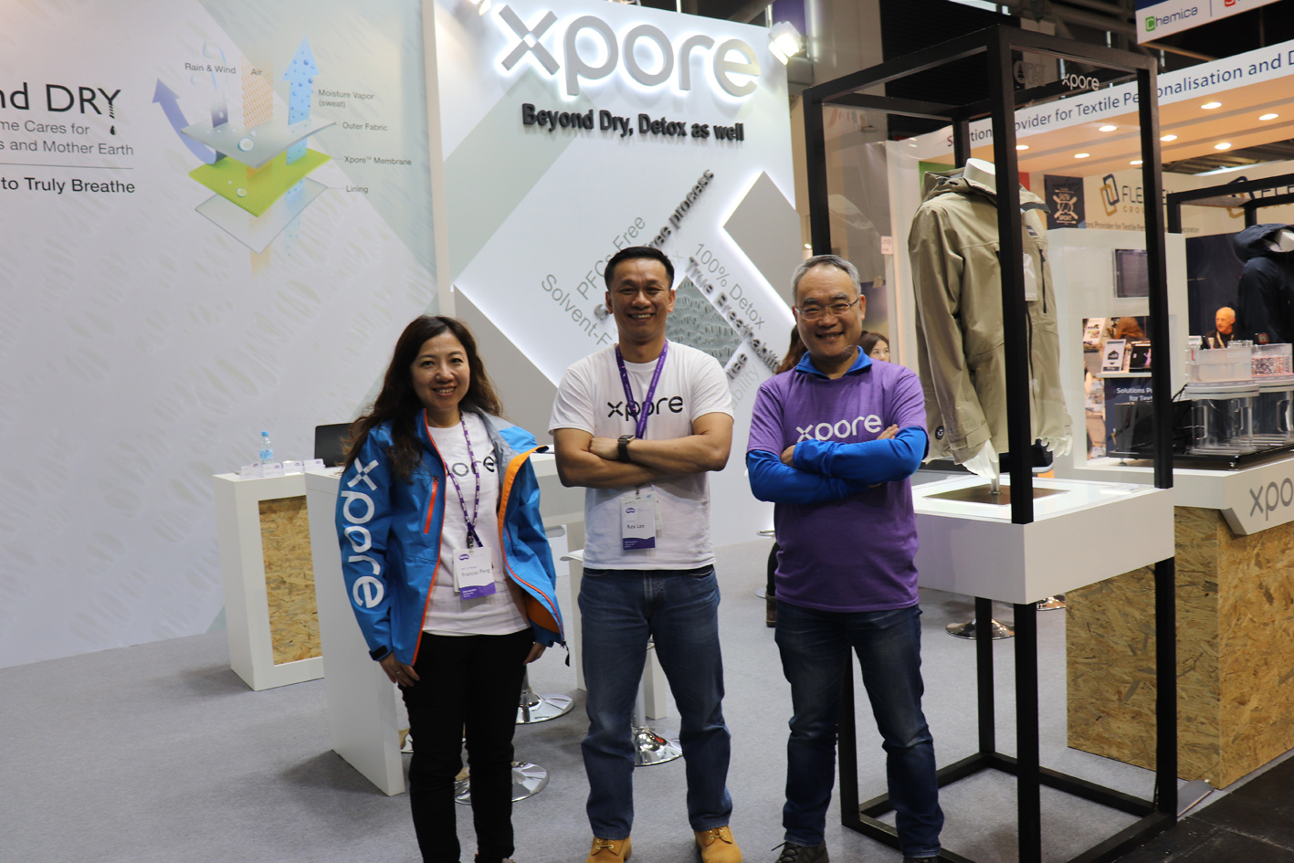 Pictured at ISPO 2020 is Dr Chen (right) with BenQ Materials colleagues Frances Peng and Rex KW Lee.