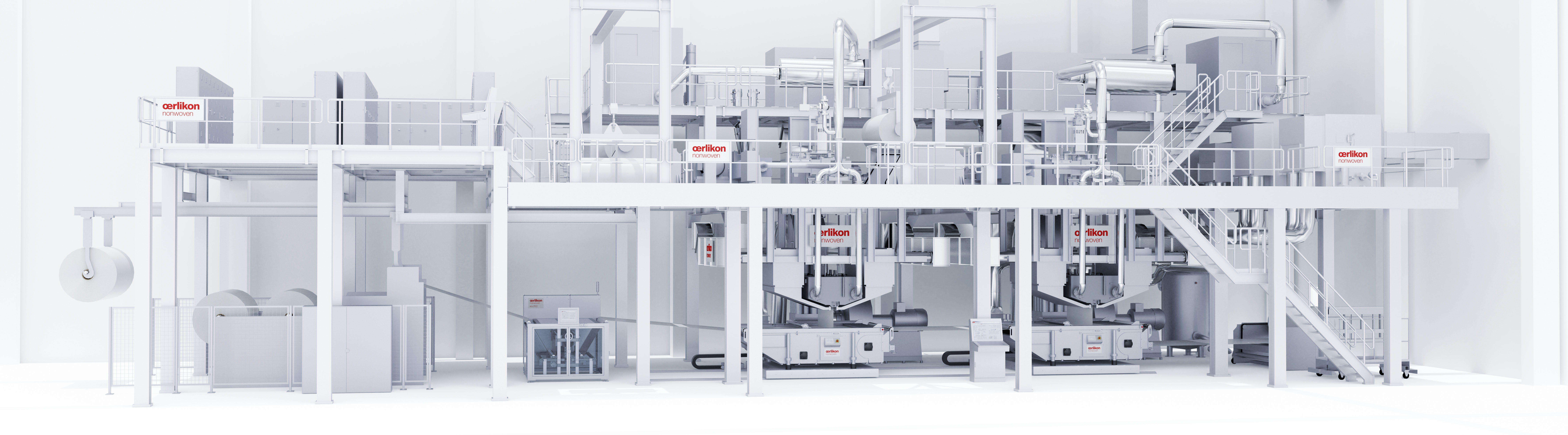 Oerlikon Nonwoven double-beam meltblown system – here with integrated ecuTEC+ for electrostatically-charging the filter media. © Oerlikon.