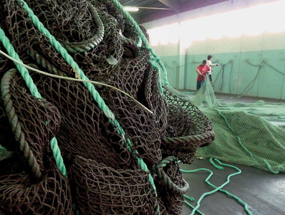Abandoned fishing nets collected through Aquafil's partnership with the Healthy Seas Initiative. Fishing nets, fabric scraps and other nylon waste are processed through the ECONYL Regeneration System to be made into new raw nylon for the production of carpets, sportswear, and swimwear. © Business Wire/ Aquafil