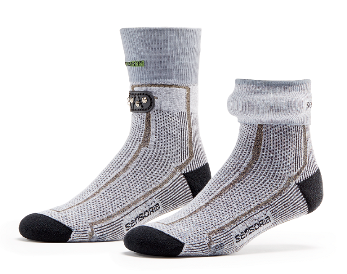 Each smart sock is infused with three thin, soft textile pressure sensors. © Sensoria