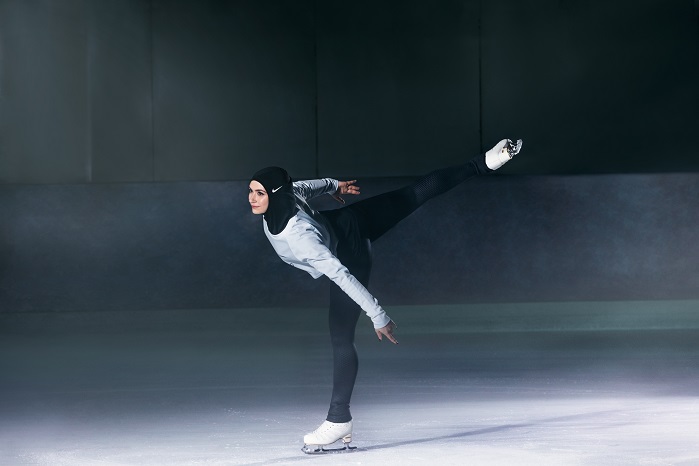 Emirati figure skater Zahra Lari is already wearing the hijab on the ice. © Nike
