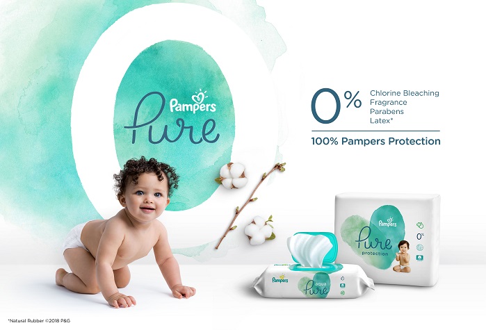 The new Pampers Pure Collection is made with 0% chlorine bleaching, fragrance and parabens. © P&G/Pampers 