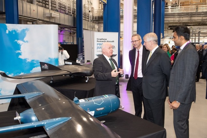 During the visit The Duke took in an exhibition of the latest graphene products and prototypes. © University of Manchester 