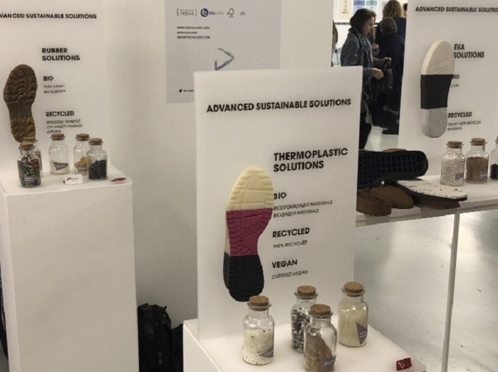 Recycled, biodegradable and bio-based soles by Forever at Future Fabric Expo 2019. © Jose Pinto