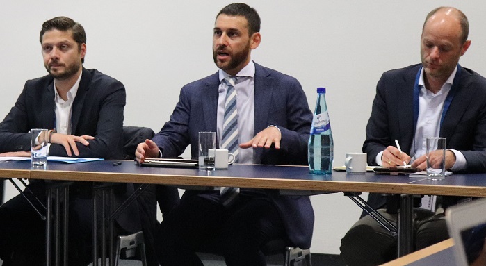 Pictured announcing the manifesto during the recent Techtextil/Texprocess exhibition in Frankfurt (left to right) are: JÃ©rome Pero, secretary general, FESI, Mauro Scalia, director of sustainable businesses, Euratex and Matthijs Crietee, secretary general, IAF. © Innovation in Textiles