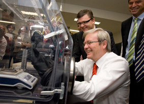 Prime Minister Kevin Rudd during the tour of the Geelong Technology Precinct.