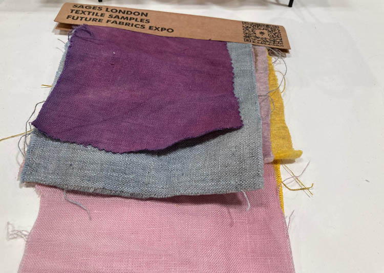 Material samples dyed with SAGES food waste dye at Future Fabrics Expo © Anne Prahl