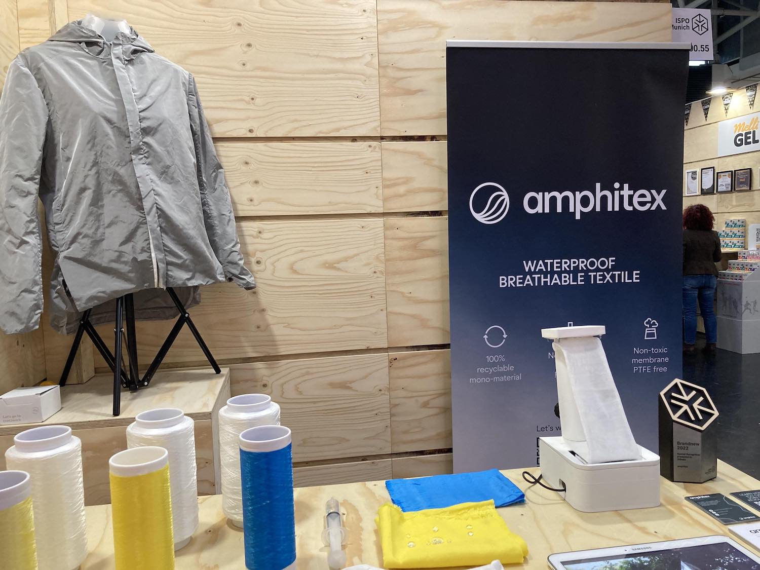 Amphico waterproof yarns and textiles at ISPO 2022. © Anne Prahl
