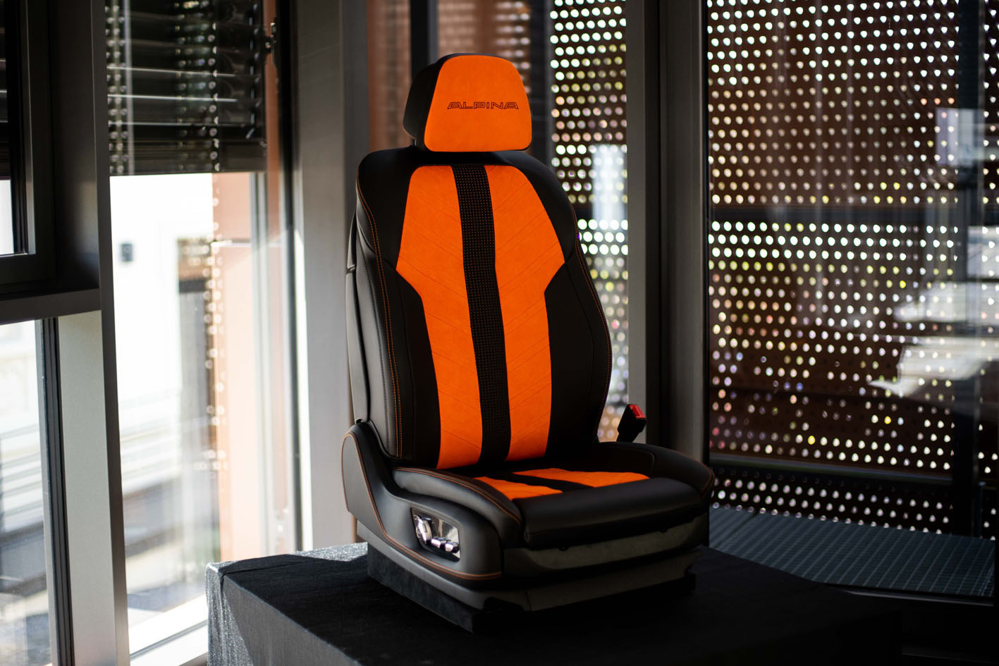 Alcantara and Alpina’s new ‘screaming orange’ concept car seat. © Alcantara