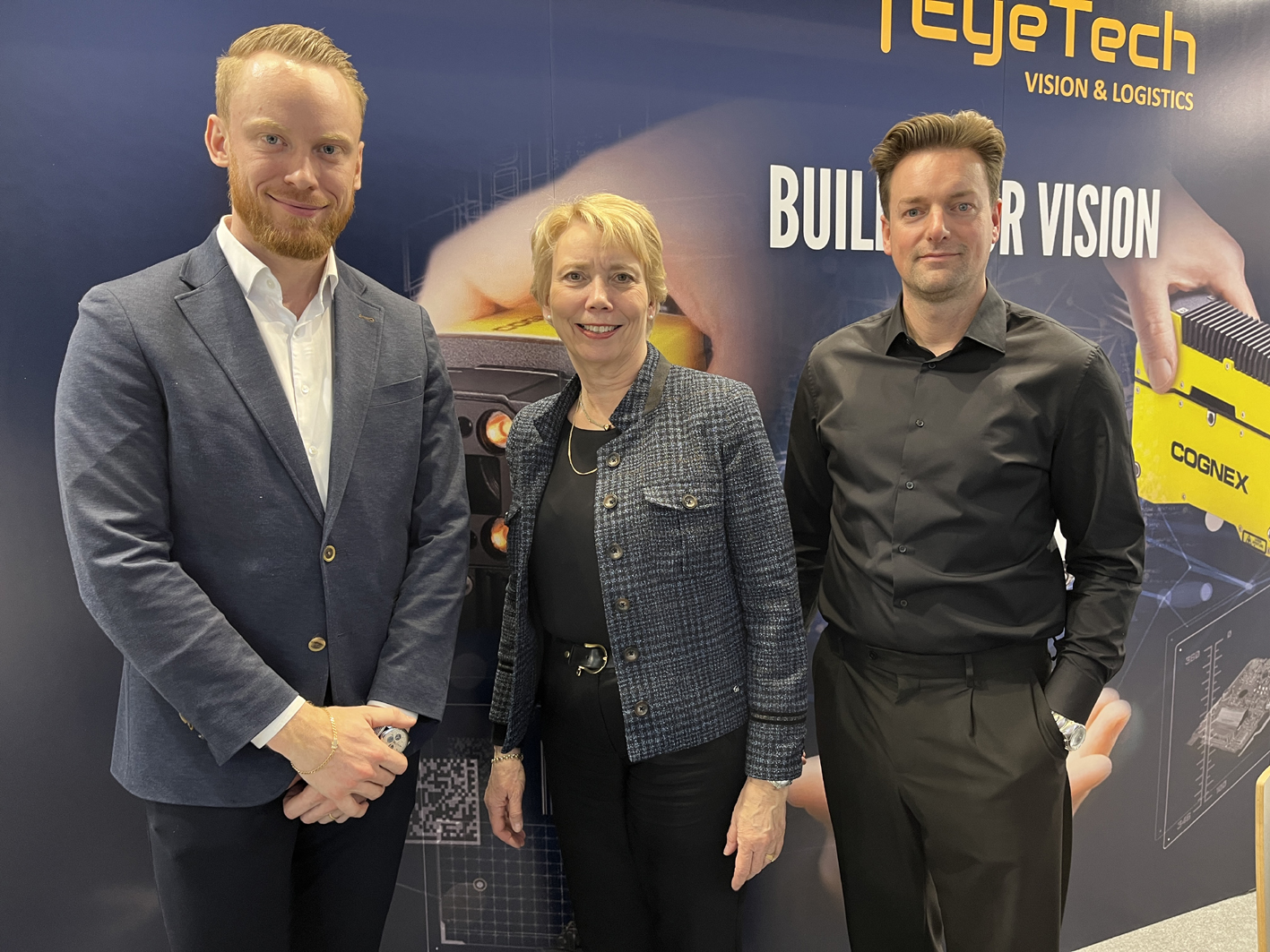 Pictured at Heimtextil 2024 are Martin Åhlander and Berit Åhlander Nilsson of Värnamo, with ACG Kinna’s Tomas Aspenskog. © AWOL Media