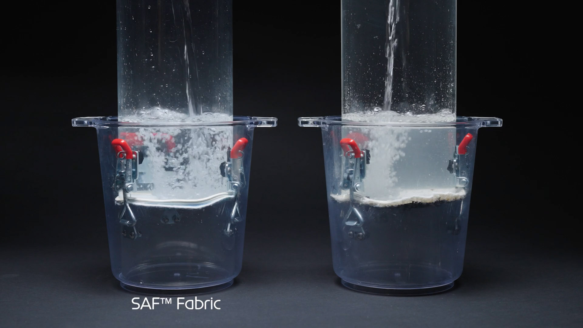 The SAF fabric absorbs and retains water instantly. © Technical Absorbents