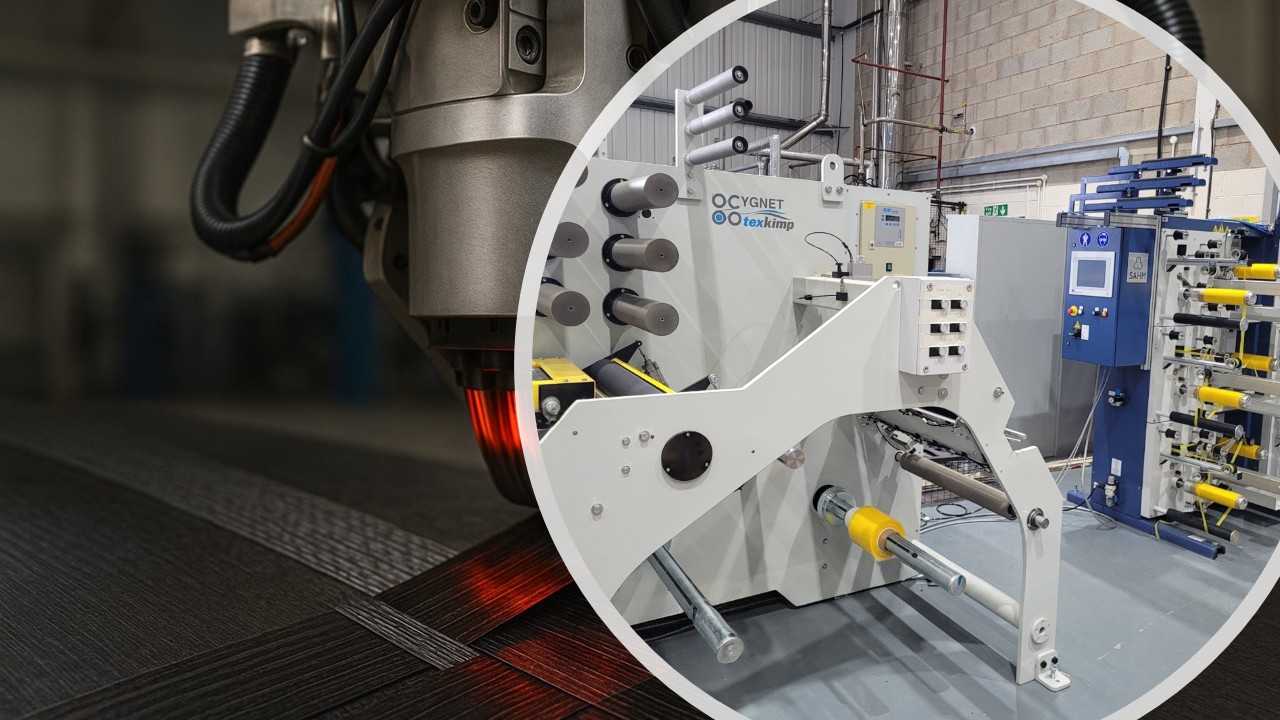 Cygnet Texkimp new prepreg tape slitting machine supports AFP and ATL operations. © Cygnet Texkimp