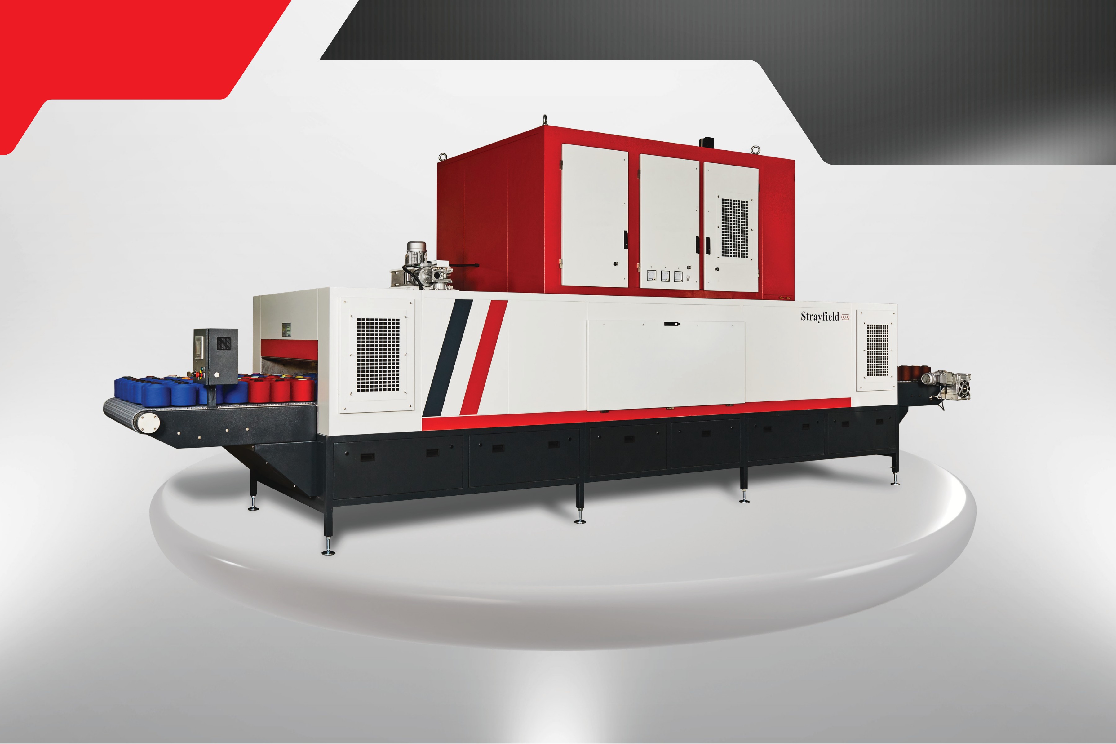 Total control of textile drying is with the advanced radio freqency (RF) technology of Strayfield. © Strayfield