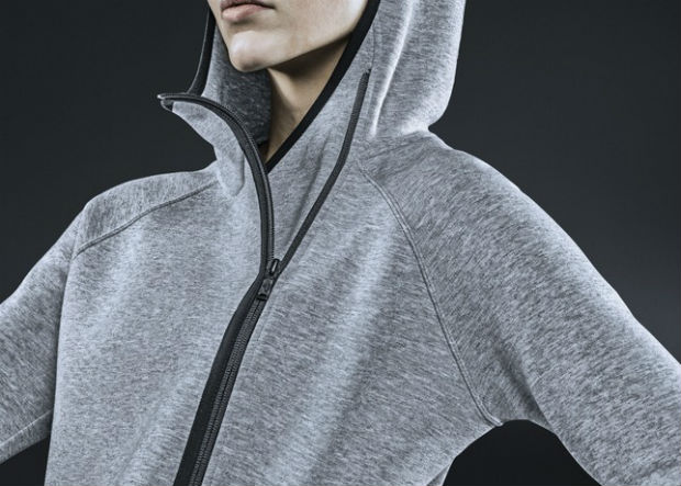 The collection’s backbone, the Nike Tech Fleece Windrunner, combines a full-zip front with side zip pockets and elastic micro binding at the hem. © Nike 