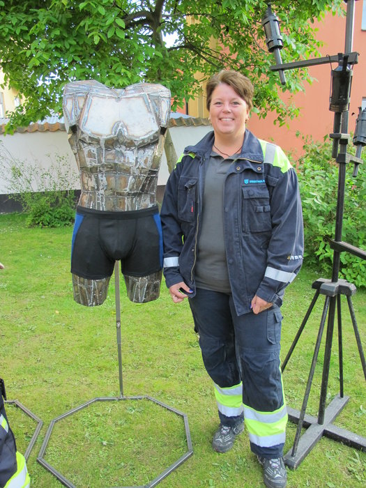 Cathrin Persson with Thunderwear protective clothing based on astronaut suit experience. © Umbilical Design