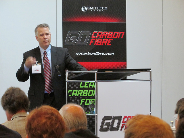Chuck Miller, President of Harper International, illustrated the role of processing technology in meeting the future end user requirements. © Smithers Events / GOCarbonFibre 2014