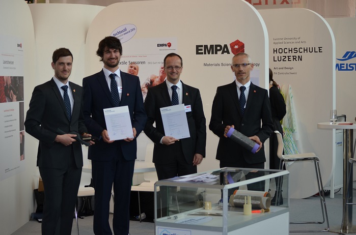 A team of Empa scientists was recognised with a Techtextil Innovation Award 2015 at the Techtextil trade fair that is taking place in Frankfurt this week. © Empa