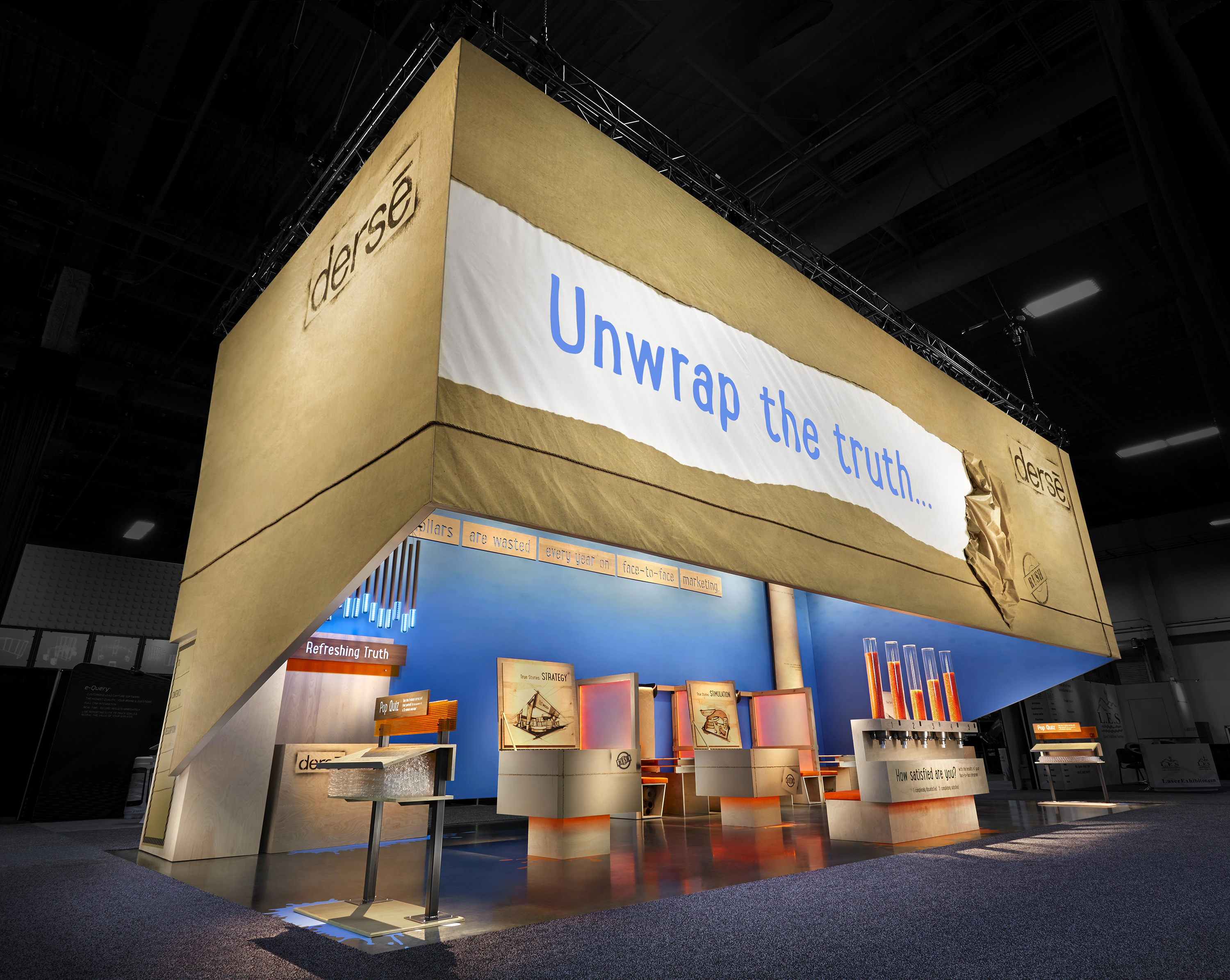 Evolon printed decor on Derse’s booth “Unwrap the Truth”. Courtesy of Derse.