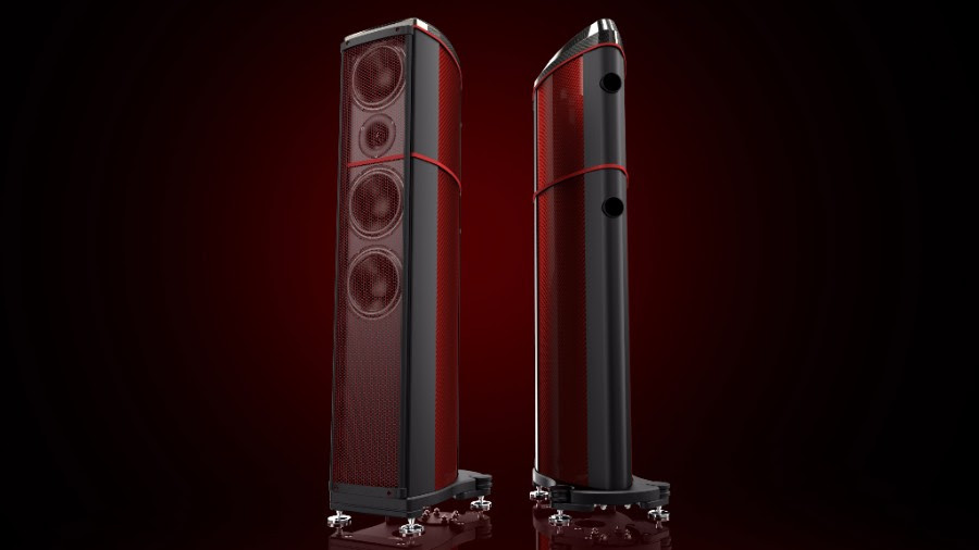 The floor-standing loudspeaker will be available in Enzo red. © Hypetex