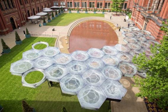 The Elytra Filament Pavilion has been constructed on-site robotically.  © ICD/ITKE University of Stuttgart/Victoria & Albert Museum