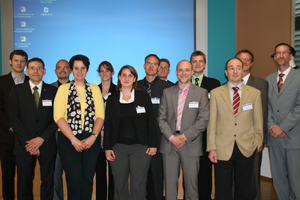 Speakers at the Innovation Exchange Part 1 on 10.06.2010 (l. to r.) Dr. Helmut Mucha, Dr. Timo Hammer, Claudia Bernet, Gregor Hohn, Sabrina Köhler, Prof. Dr. Dirk Höfer, Dr. Anja Gerhardts, Dietmar Zeller, Julia Gündel, Dr. Claudia Waldinger