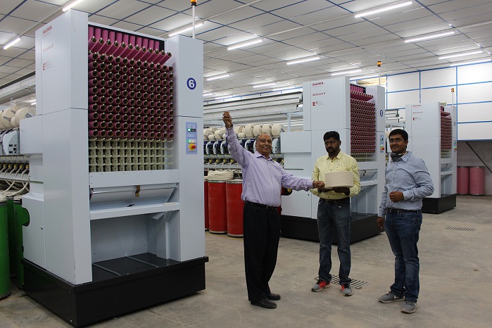 Rotor spinning mill with new Autocoro machines at Sudarshan Jeans Pvt Ltd., one of the largest denim manufacturers in India. From left to right: Mr Sudarshan Bansal, Chairman & Managing Director; Mr Shankar Khot, General Manager; Mr Gautam Bansal, Director. © Saurer Schlafhorst