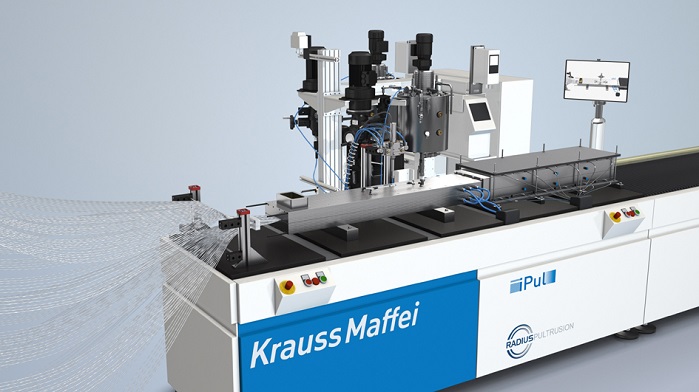 New iPul pultrusion machine for highly-filled fibre-reinforced composite components. © KraussMaffei