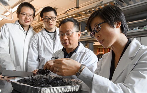 Jinwen Zhang and his carbon fibre recycling research team. © Washington State University