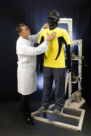 One of the ways researchers at the Hohenstein Institute assess the comfort of sportswear is by using the thermal articulated manikin, Charlie. Picture: Hohenstein Institute