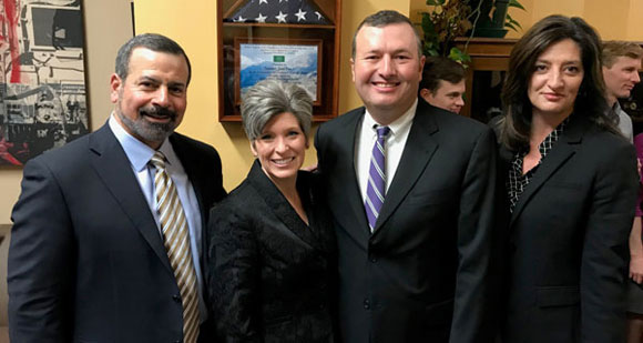 From left to right: Leon Garoufalis, President and COO, Composites One; Sen. Joni Ernst (R-IA); James Crain, Market Manager for Reinforcements, Composites One; Ashley Duncan, Pultrusion Technology Manager, Composites One. © ACMA