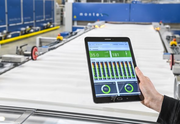 The new Web-UI app allows remote visualization of Monforts technologies via smart phones and tablet devices. © Monforts