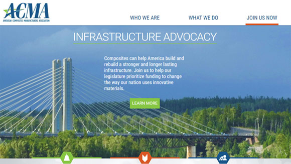 The revamped website's look and streamlined sitemap are designed to make it easier to understand what ACMA offers its members and the composites industry. © ACMA 
