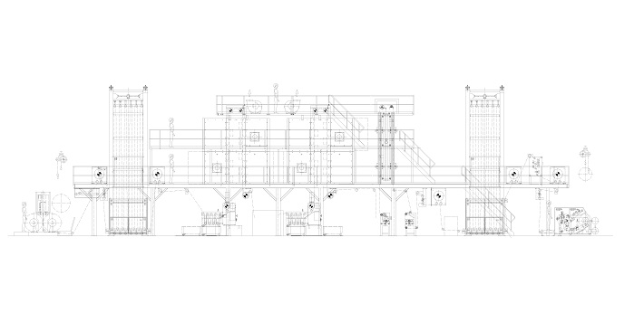 Example of a Brückner line for the finishing of extremely light glass fabric. © Brückner