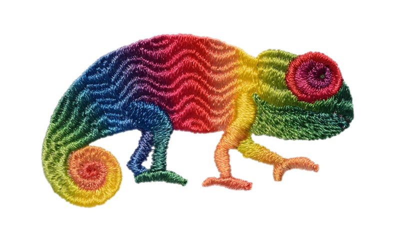 Chameleon embroidered with Coloreel technology. © Coloreel