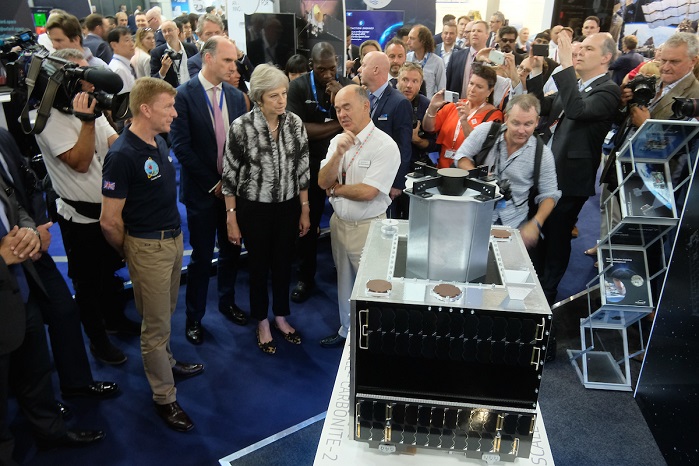 The Prime Minster Theresa May was joined by astronaut Tim Peake. © Farnborough International Airshow
