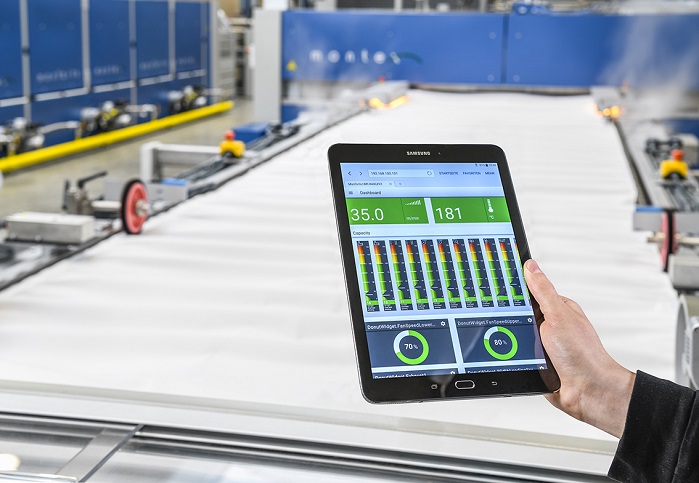 The new Monforts Qualitex Web-UI provide machinery data visualisation for remote control on handheld devices. © Monforts