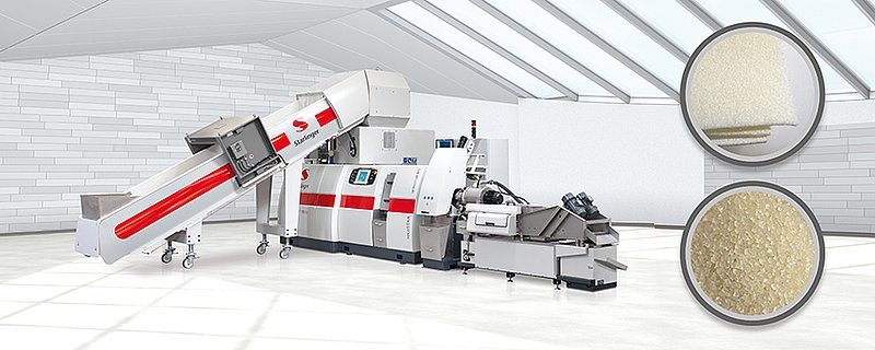 Processing of technical nonwovens on the recycling line recoSTAR universal. © Starlinger