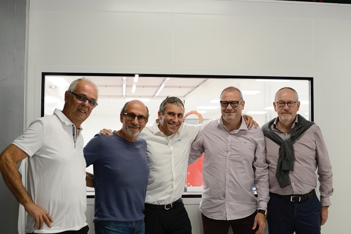 Celebrating the opening of the cleanroom at NTPT. L-R: Gerard Gautier (founder, major shareholder and director of NTPT), Richard Mille (founder of Richard Mille), FranÃ§ois Mordasini (founder, major shareholder and chairman of NTPT), Yves Mathys (director, GMV), Dominique Guenat (co-founder and CEO of GMV). © NTPT